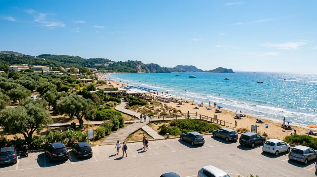 Parking lots and beach access at Banana Beach Zakynthos